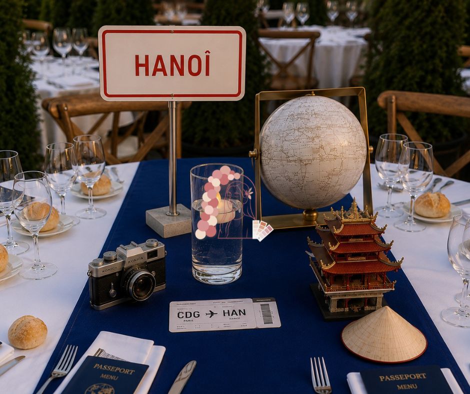 Détails de décoration pour mariage thème voyage
